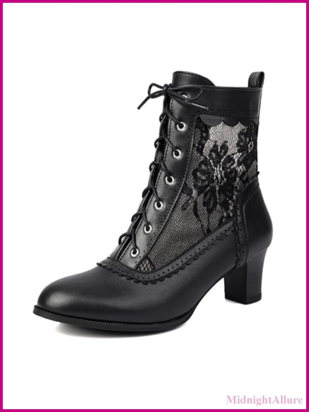 Victorian Lace-Up Ankle Boots Round Toe Kitten Heel Witch Costume